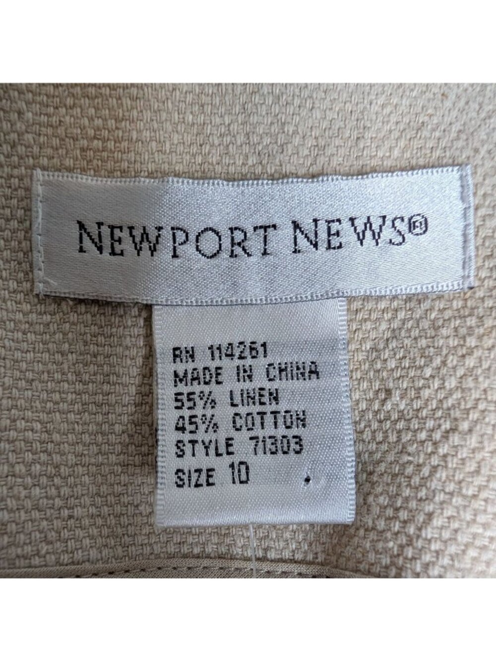 New Beige Linen Cotton Blend Lace Trim Blazer Jacket 3/4 Sleeves Newport News Si - Picture 10 of 13